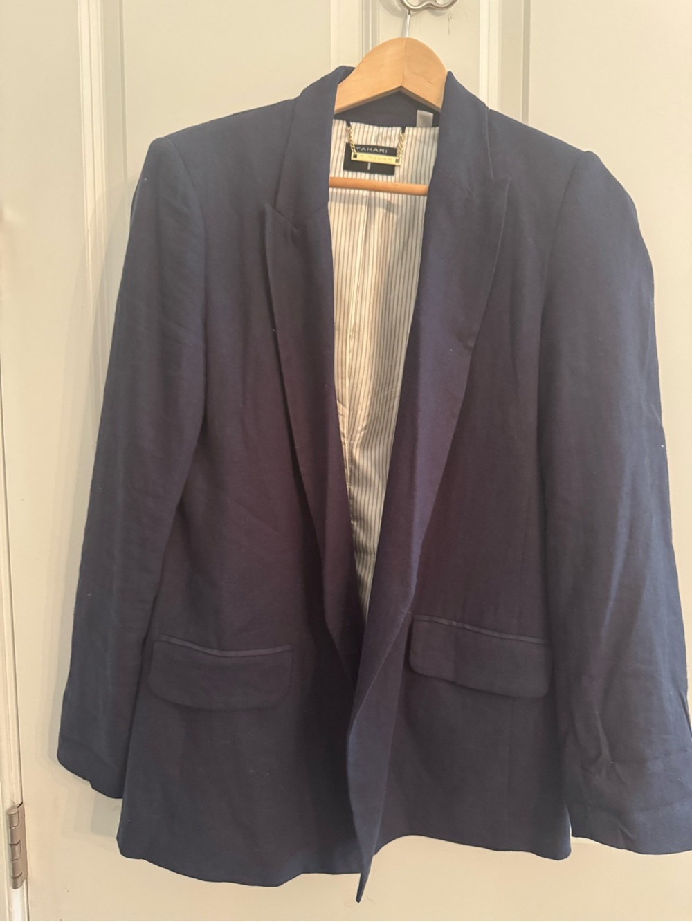 Tahari Navy Open-Front Blazer with Notch Lapel